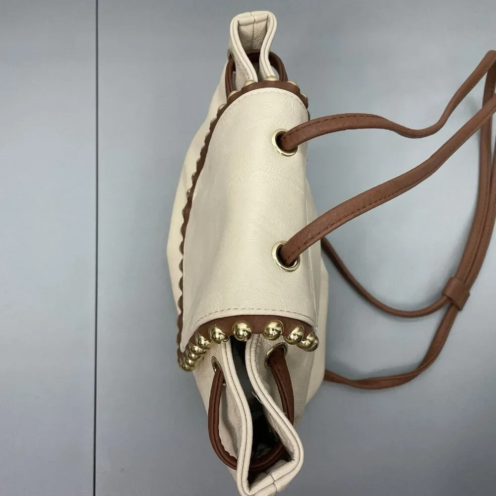 Big Buddha Mini Small Bucket Backpack Shoulder Bag Cinch Studded Cream Beige